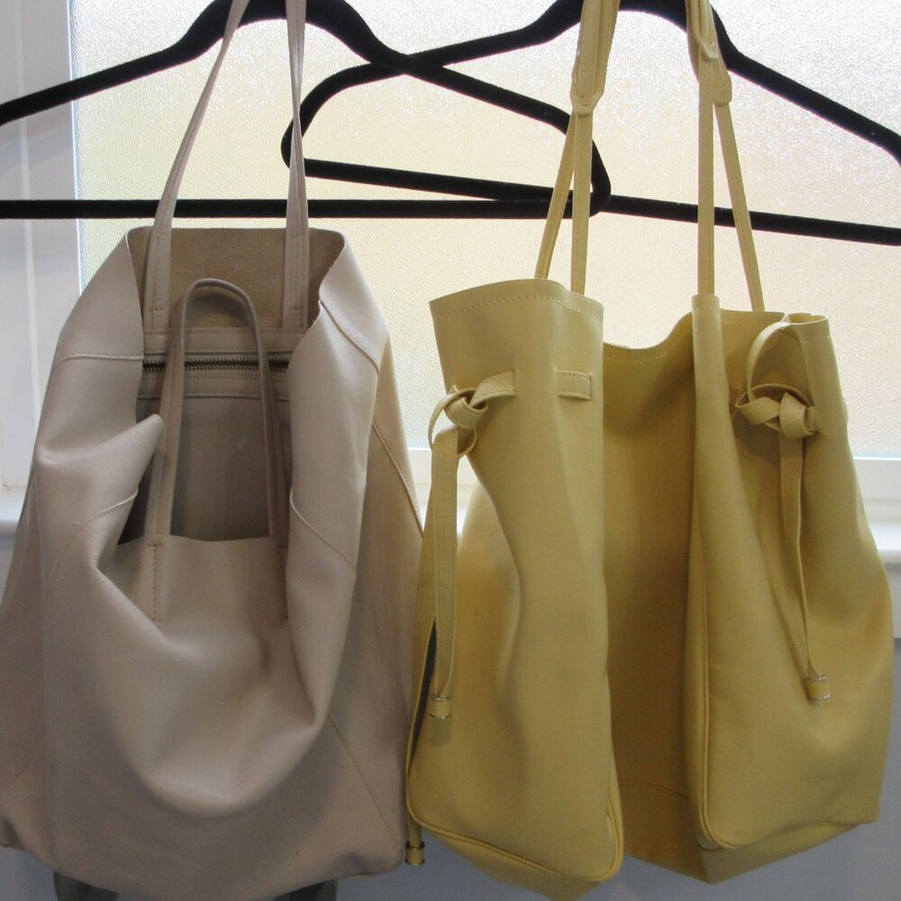 2 Zara pleather tote bags, 1 yellow, 1 grey